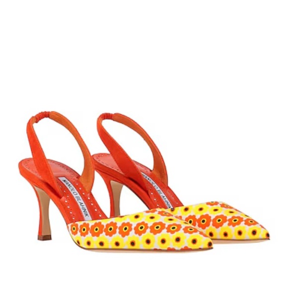 Manolo Blahnik Women's Floral Orange and Yellow Heels - Picture 3 of 8